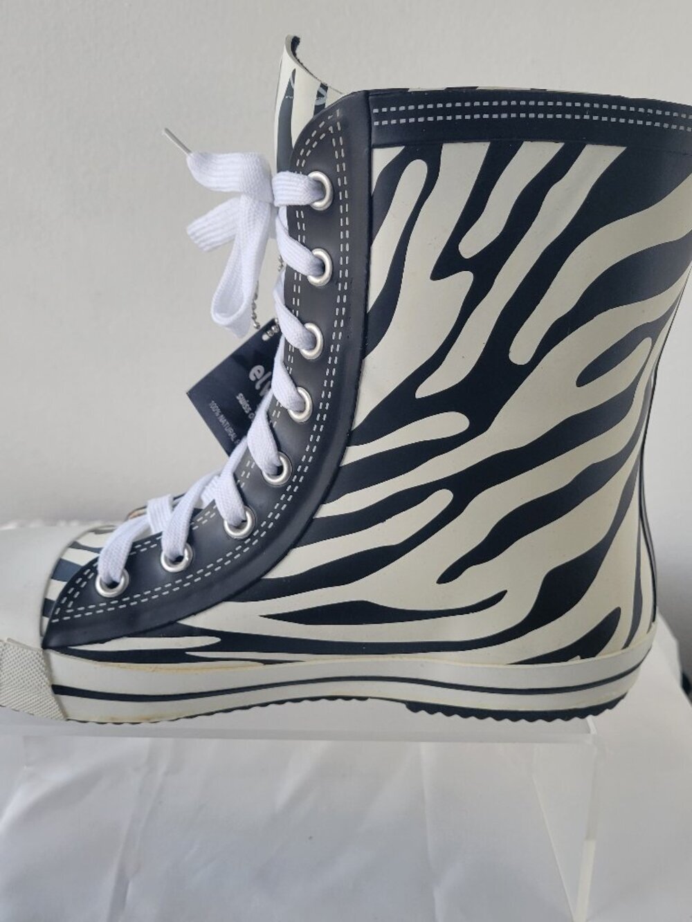 NWT - Elvetik Zebra Stripes Rubber Lace-up Boots Swiss Design (US Size 5)